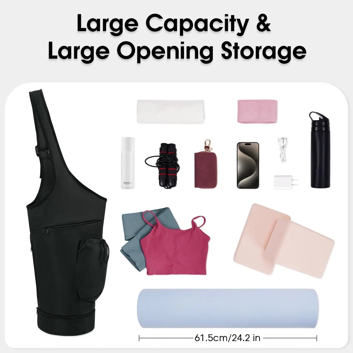 Bolsa para esterilla de yoga - Bolsa multifuncional con bolsillo para botella de agua - Bolsa versátil para esterilla de yoga en el gimnasio para mujer