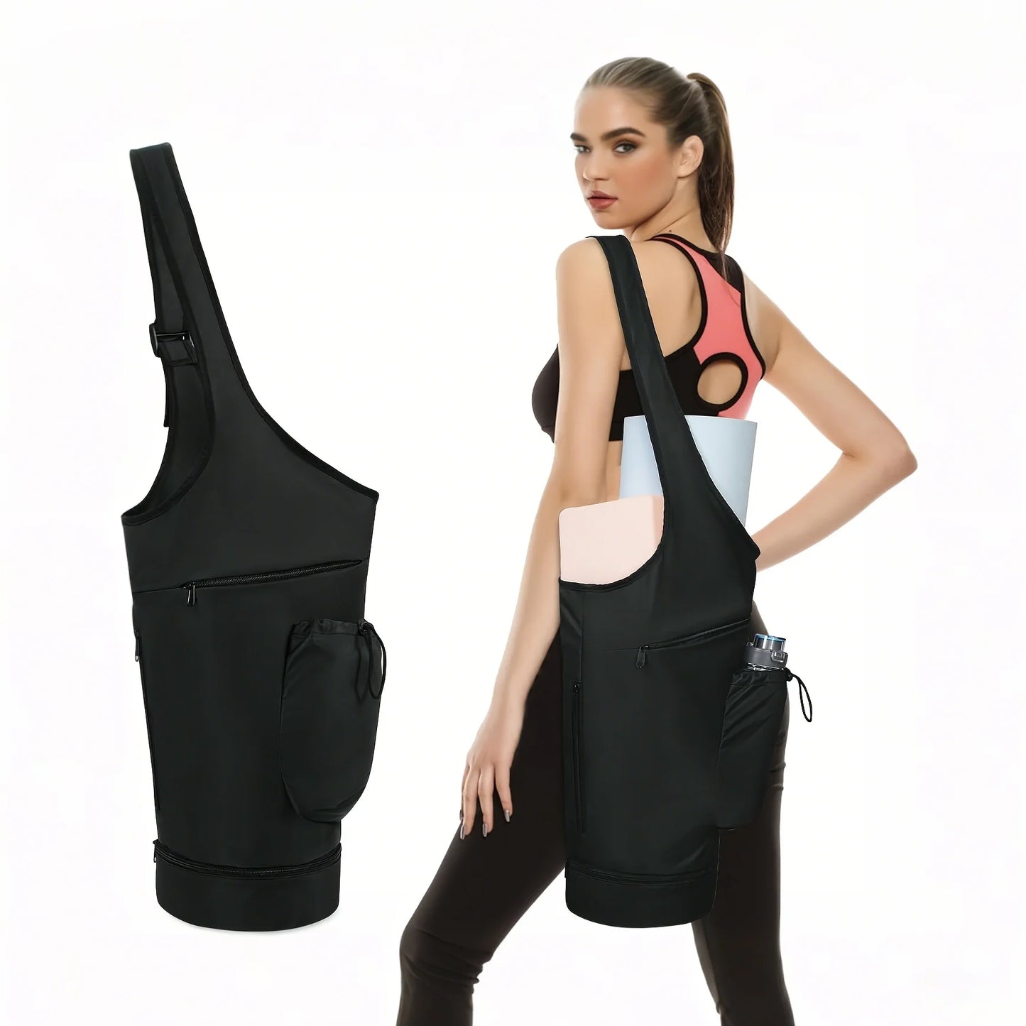 Bolsa para esterilla de yoga - Bolsa multifuncional con bolsillo para botella de agua - Bolsa versátil para esterilla de yoga en el gimnasio para mujer