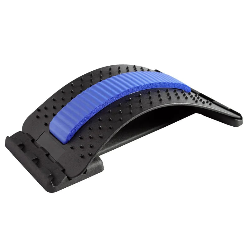 Masajeador ajustable de cuatro niveles con soporte para espalda, cintura y cuello, herramienta de ayuda para ejercicios de yoga en azul y morado.