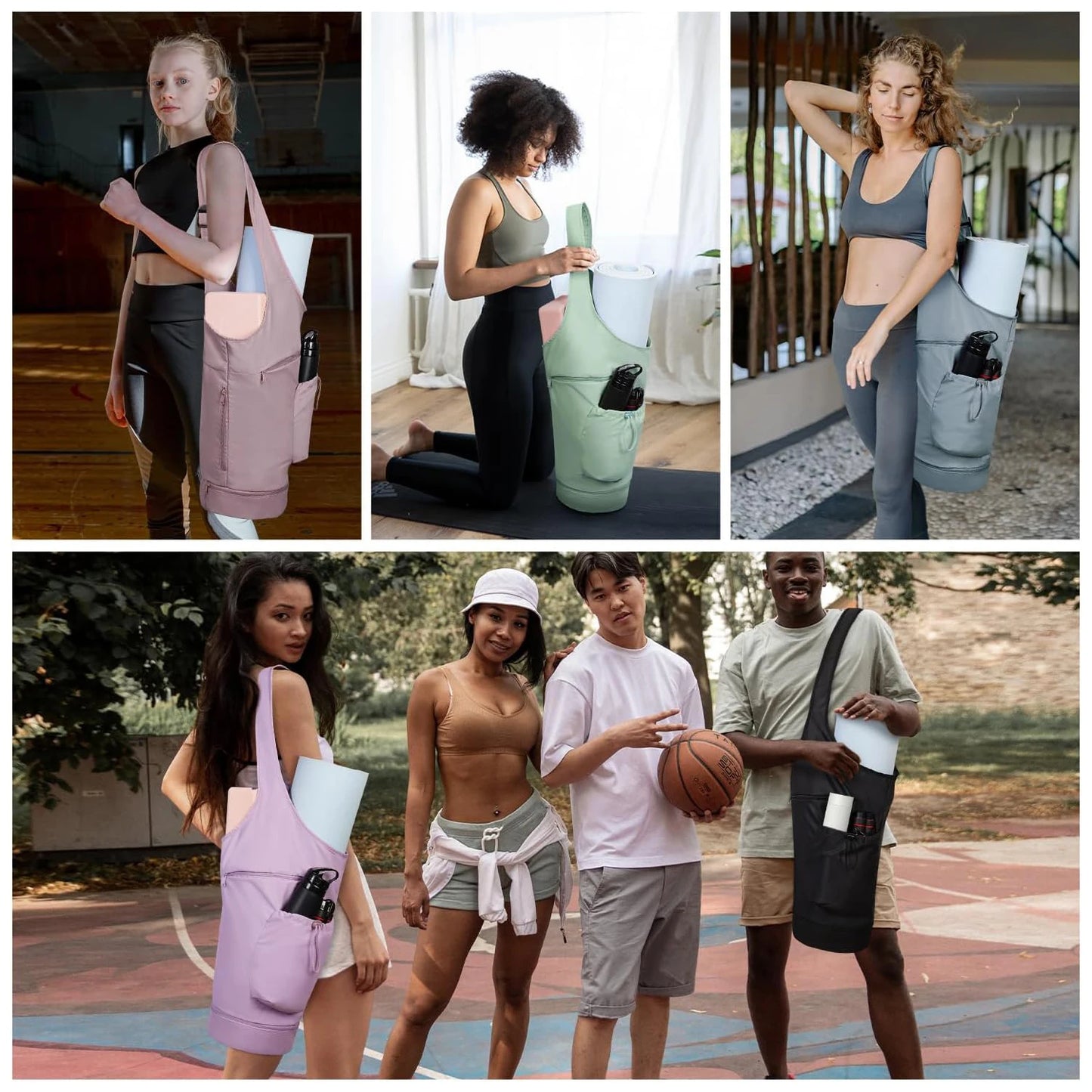Bolsa para esterilla de yoga - Bolsa multifuncional con bolsillo para botella de agua - Bolsa versátil para esterilla de yoga en el gimnasio para mujer